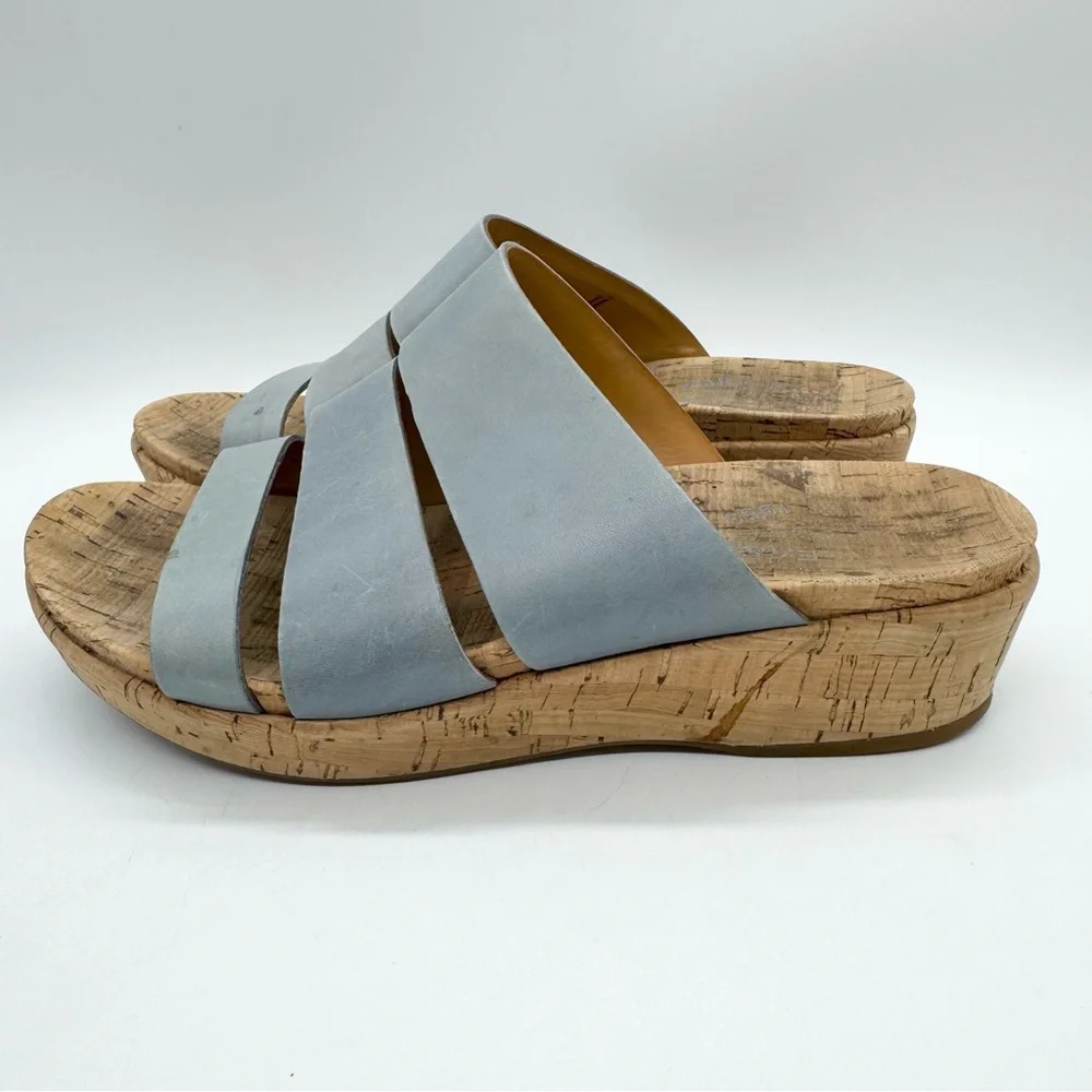 Kork-Ease Menzie Wedge Triple Strap Slide Sandal In Periwinkle Leather‎ Size 9